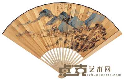 吴华源 戊子（1948年）作 青山红树图 成扇 